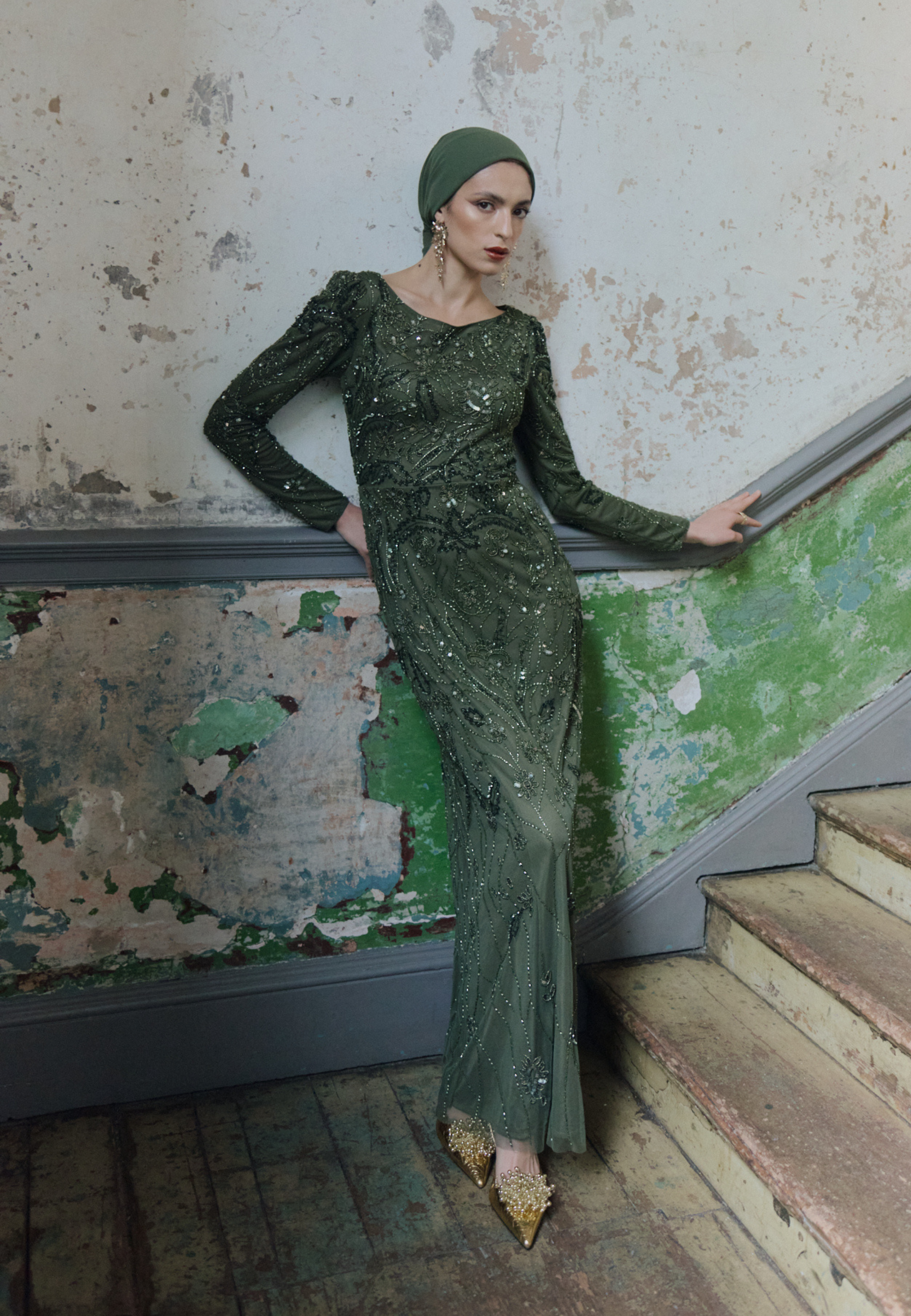 mousie green dress Ziya Embellished Sequin Maxi Dress