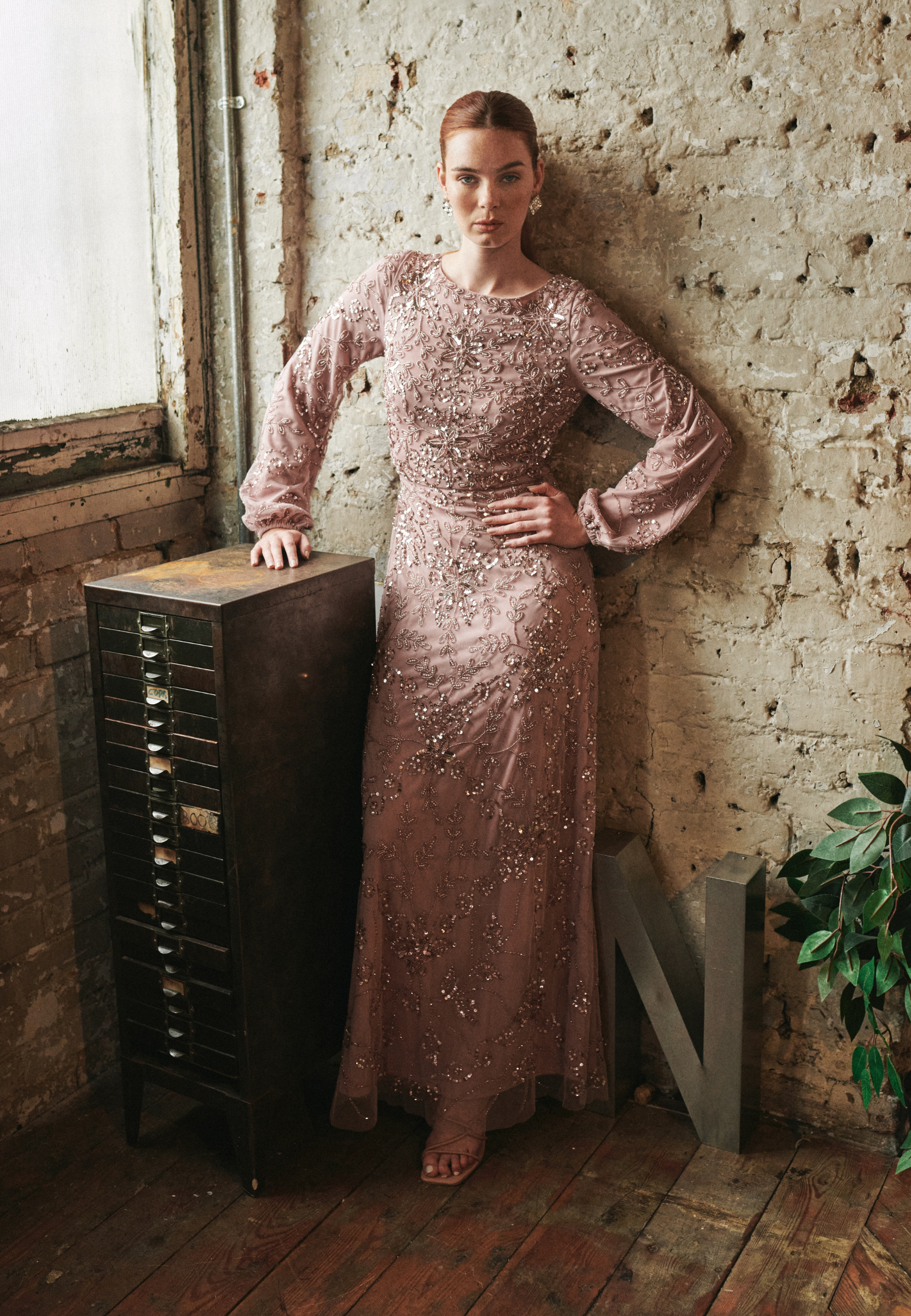 Jenna Modest Embellished Sequin Maxi Dress