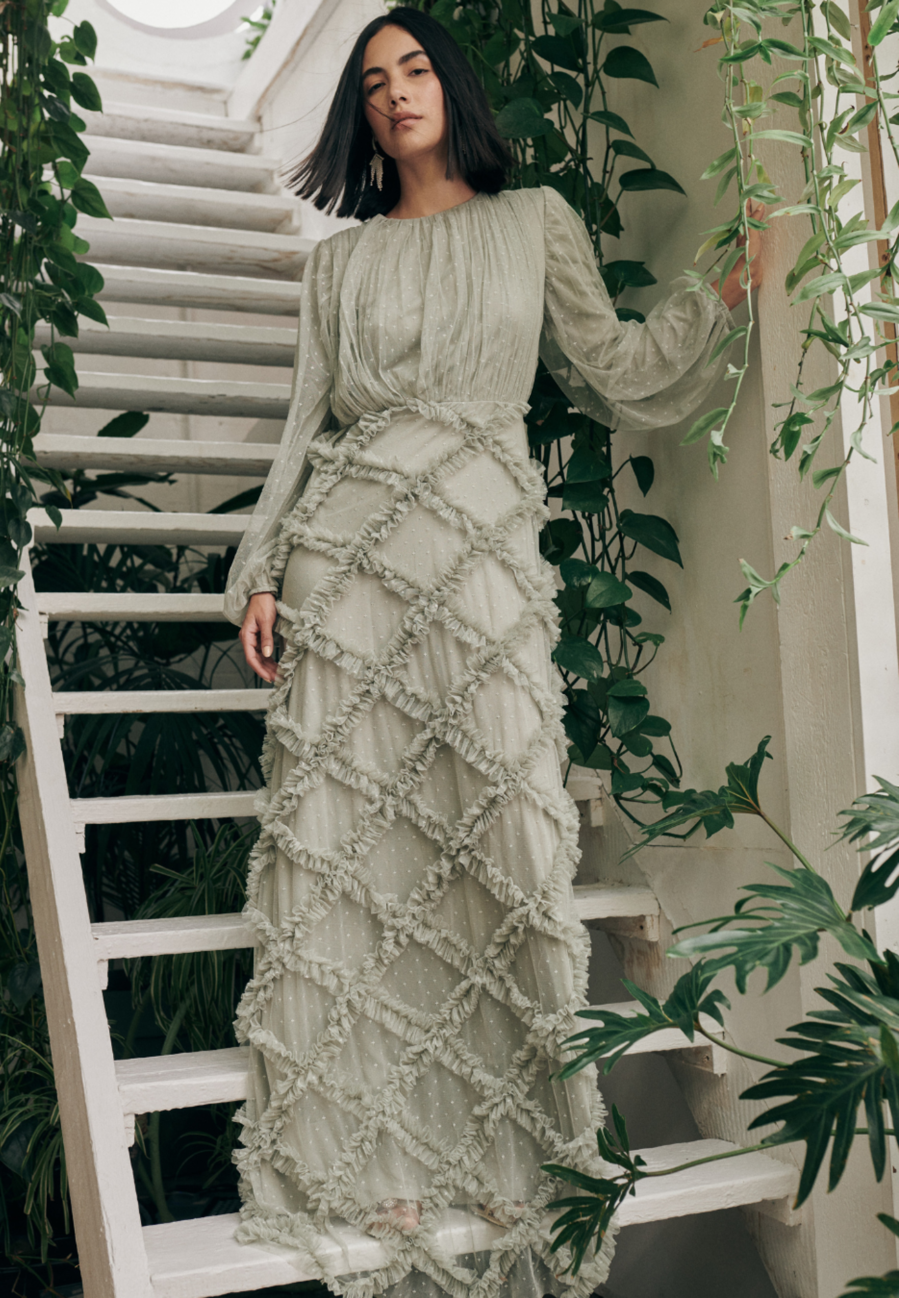 tulle mesh dress Laiba Modest Maxi Rachel Allan RQ4041 Long creating a dreamy silhouette college game Color:KS 2 Sliver Grey