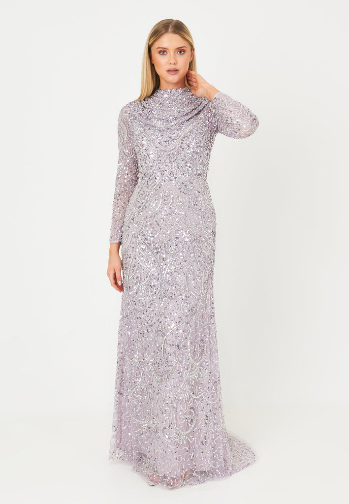 AMNA MODEST EMBELLISHED SEQUINS MAXI DRESS FRONT 1