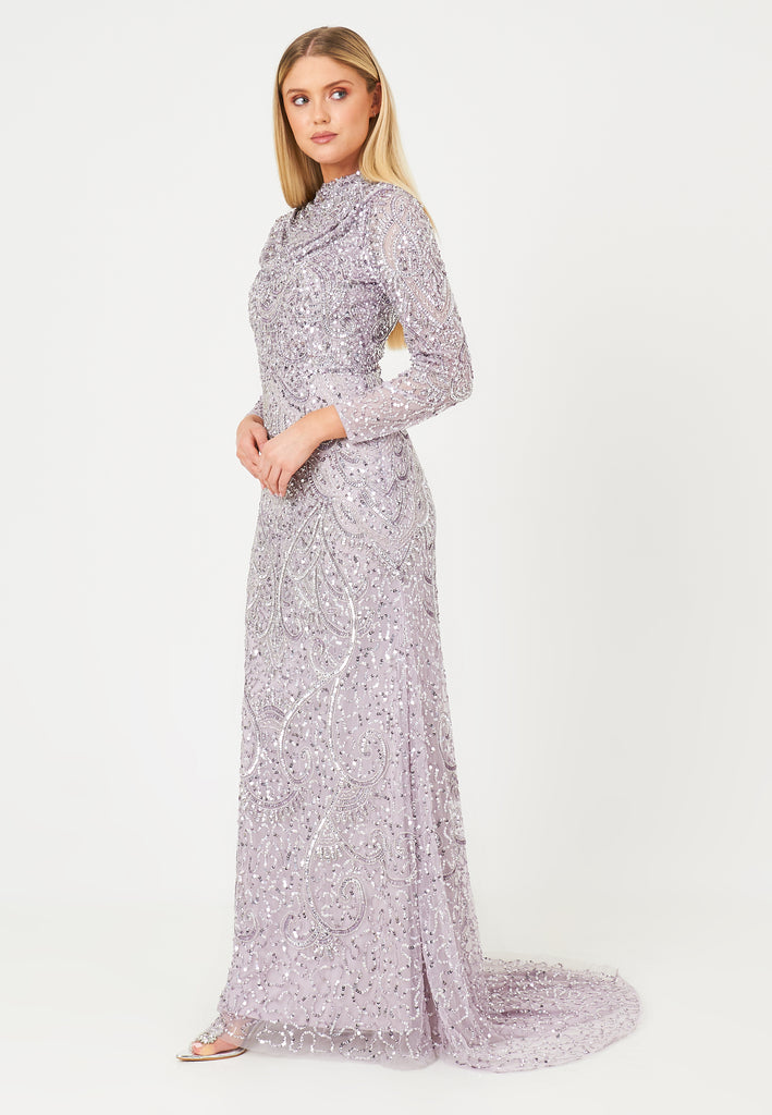 AMNA MODEST EMBELLISHED SEQUINS MAXI DRESS SIDE