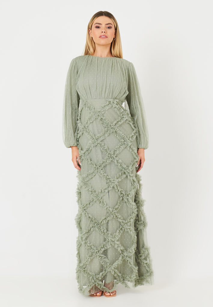 LAIBA TULLE MESH MODEST MAXI DRESS