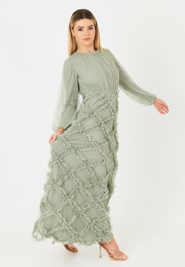 LAIBA TULLE MESH MODEST MAXI DRESS