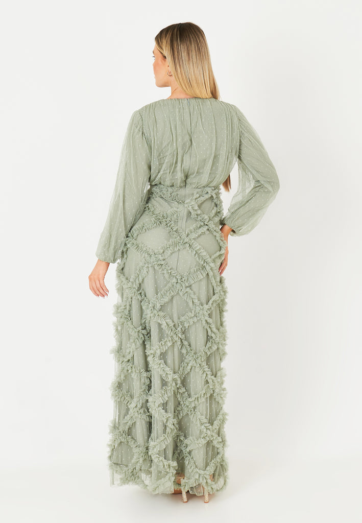 LAIBA TULLE MESH MODEST MAXI DRESS