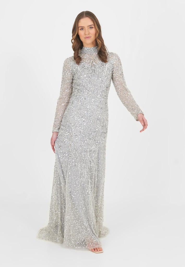 AFIYA EMBELLISHED SEQUIN MAXI DRESS FRONT 1