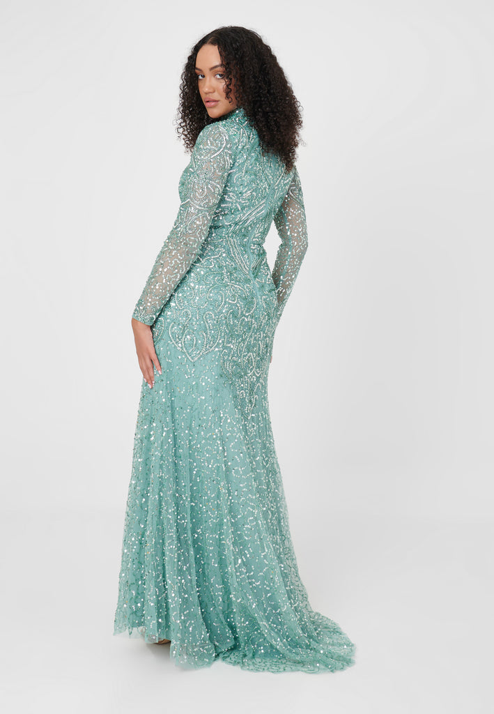 KHADIJA EMBELLISHED SEQUIN MAXI DRESS