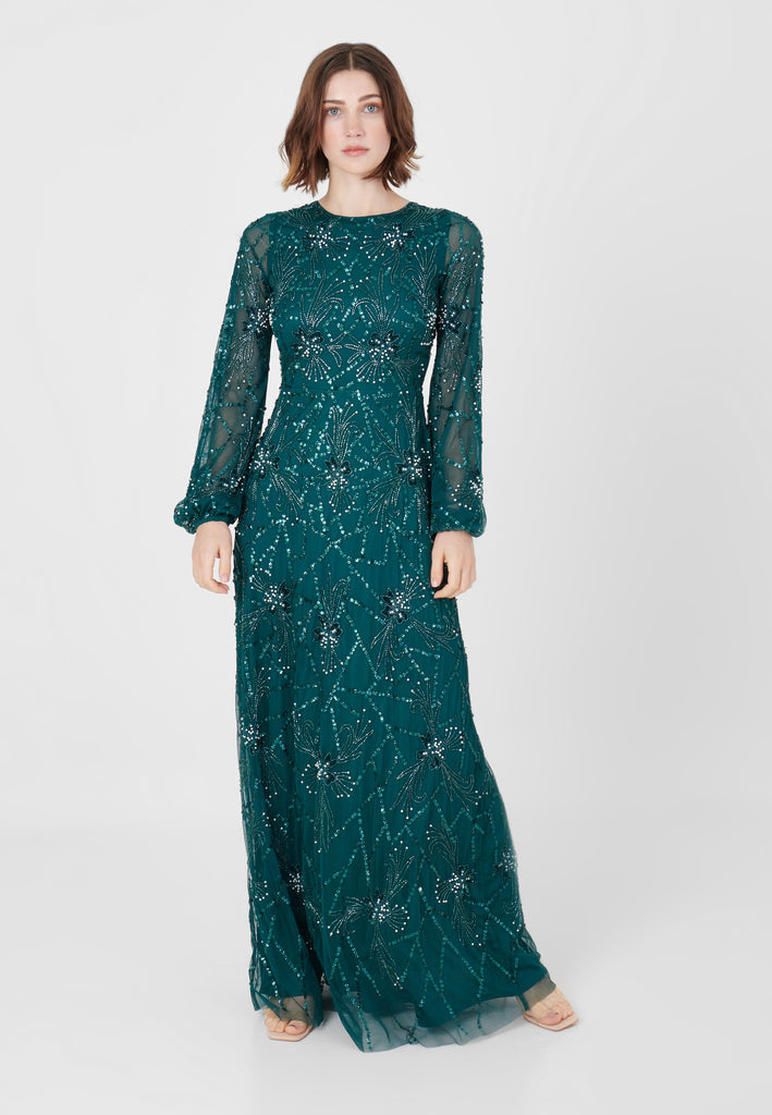 NABEELA EMBELLISHED SEQUIN MAXI DRESS