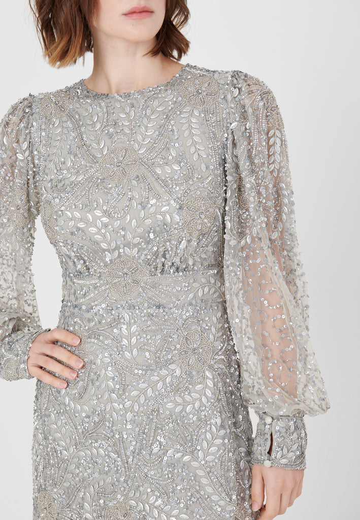 AMIRAH EMBELLISHED SEQUIN MAXI DRESS CLOSEUP