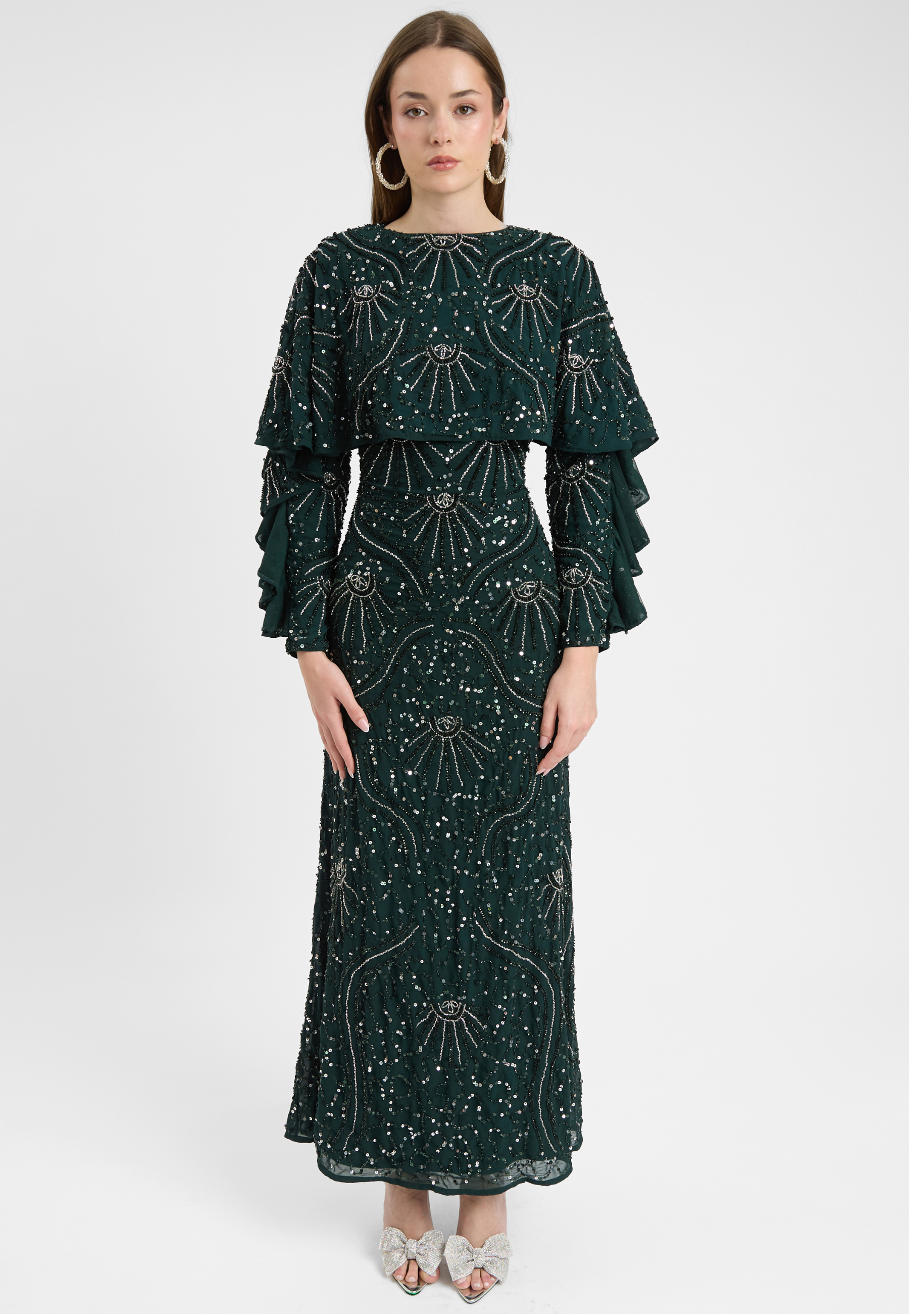 Elin Modest Embellished Sequin Maxi Dress | MTZ250406