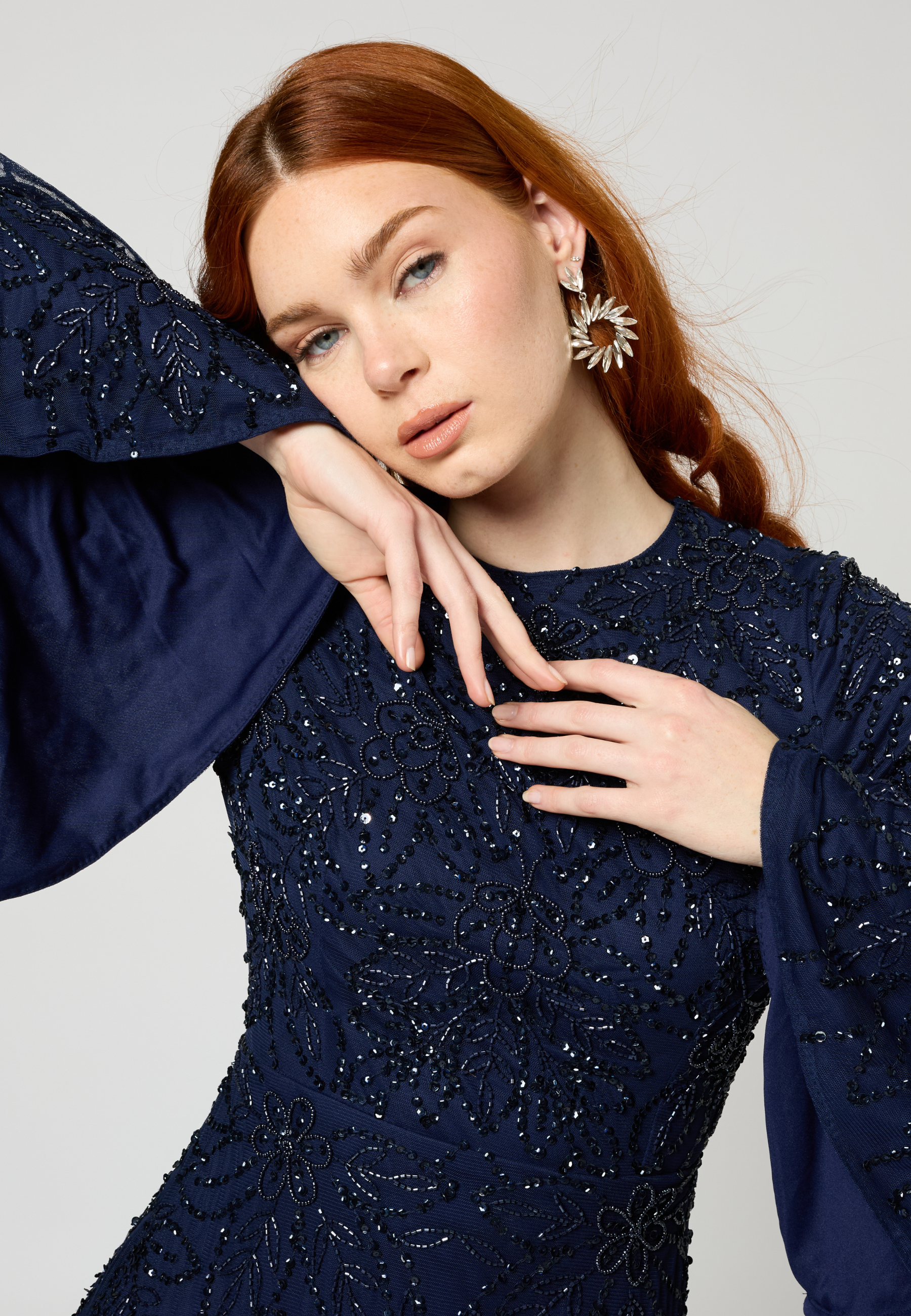 Ines Modest Embellished Sequin Maxi Dress | MTZ250404