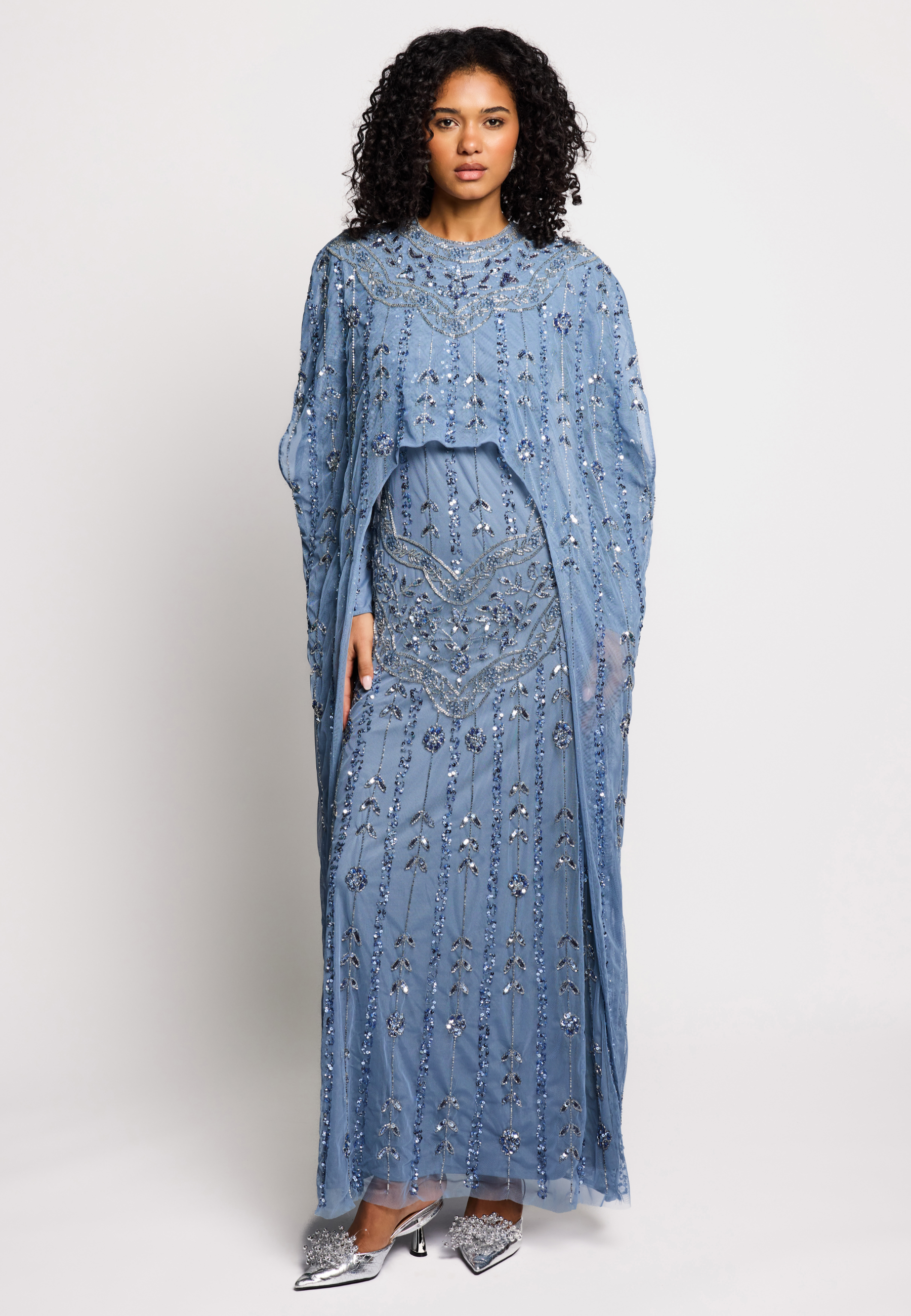 Sora Modest Sequin Cape Maxi Dress | MTZ260101