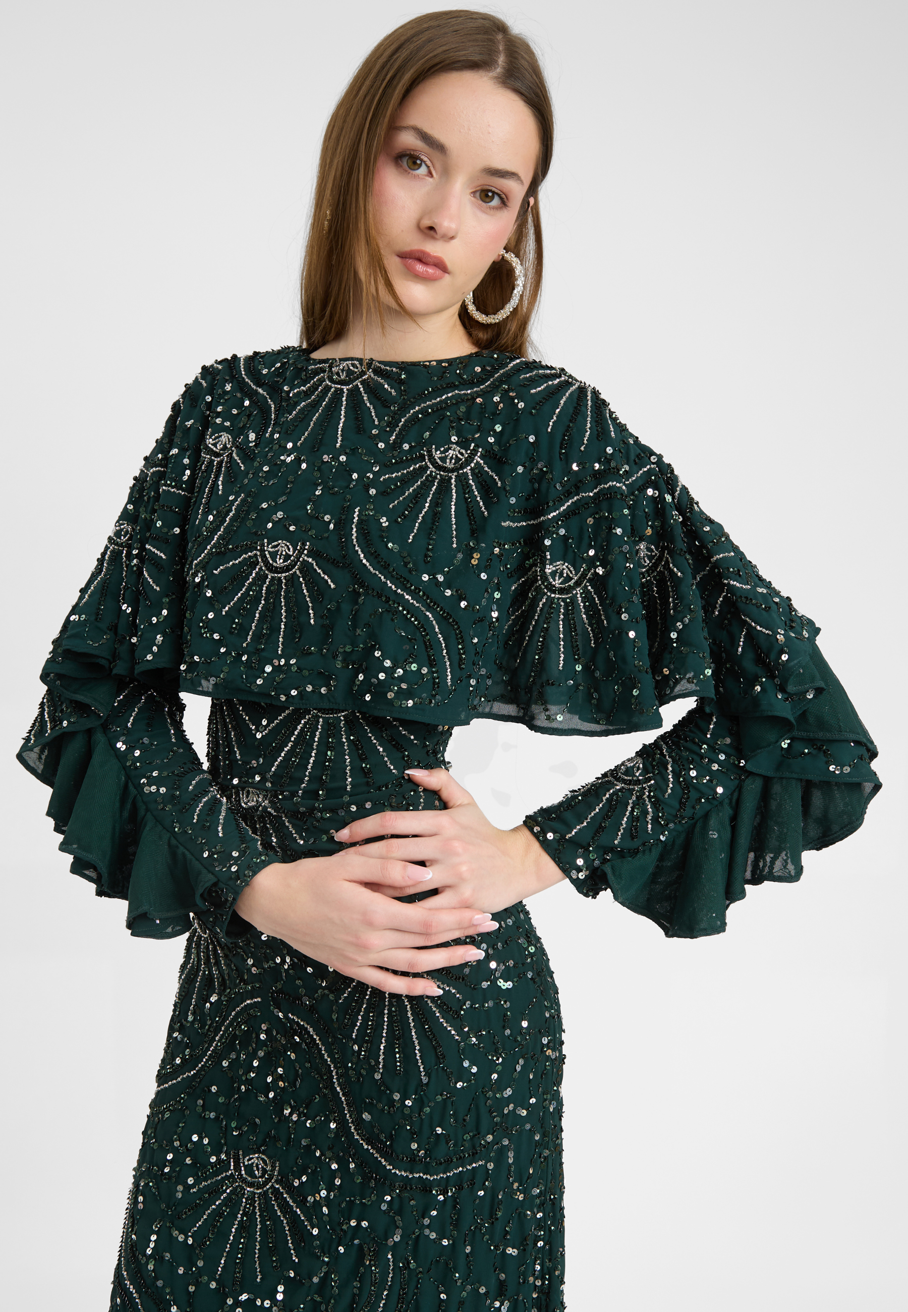 Elin Modest Embellished Sequin Maxi Dress | MTZ250406