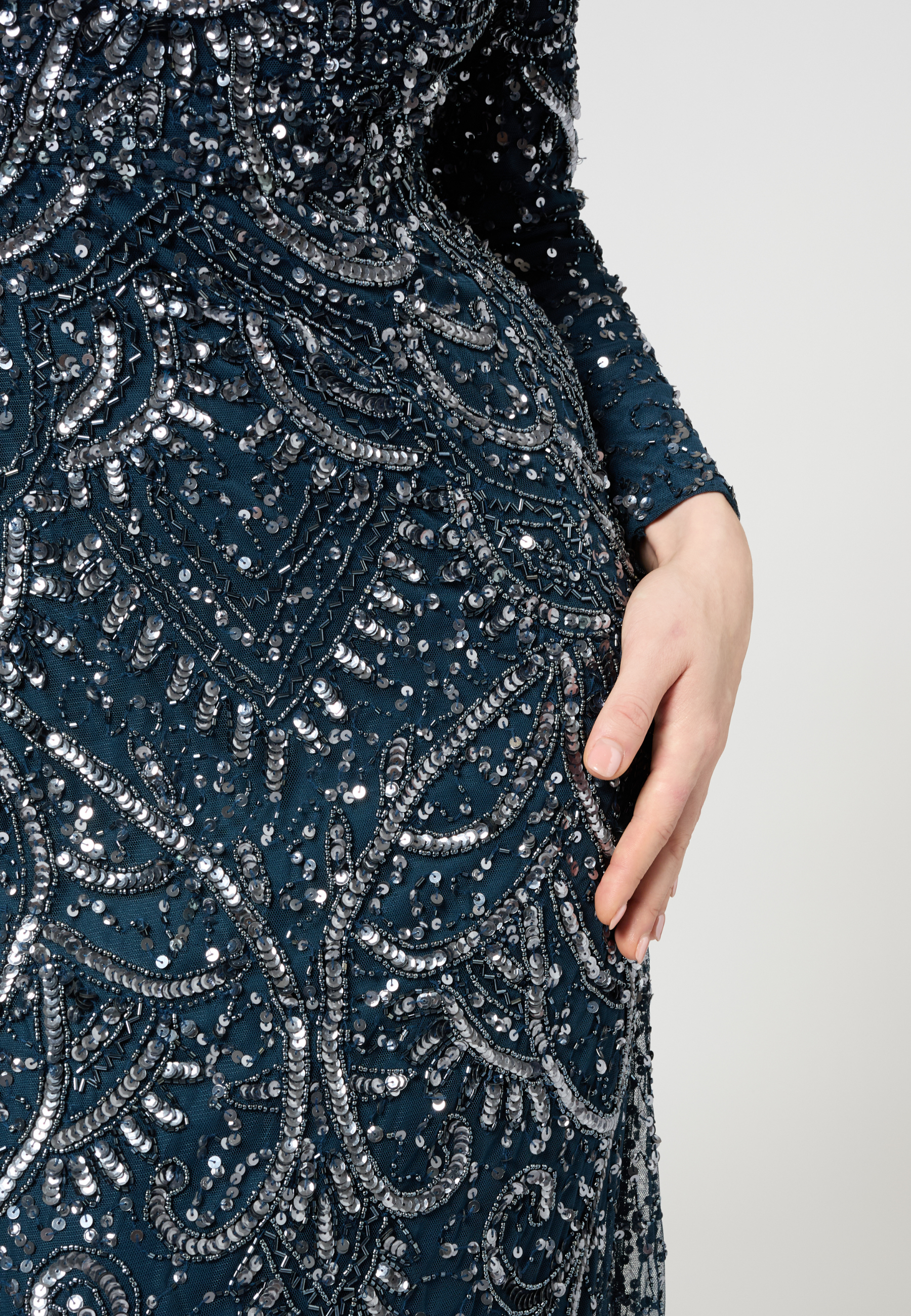 Ahlam Modest Embellished Sequin Maxi Dress | MTZ250308NVY