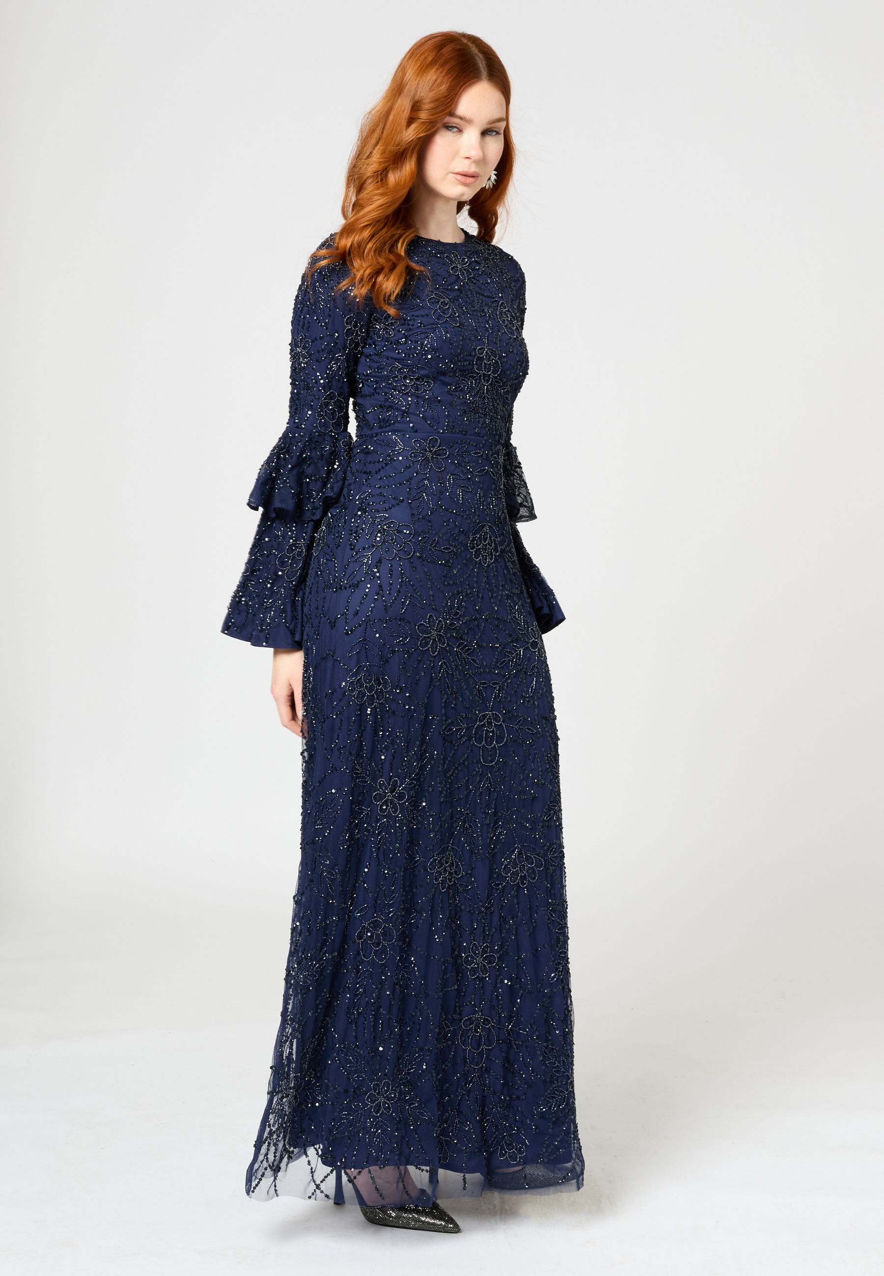 Ines Modest Embellished Sequin Maxi Dress | MTZ250404