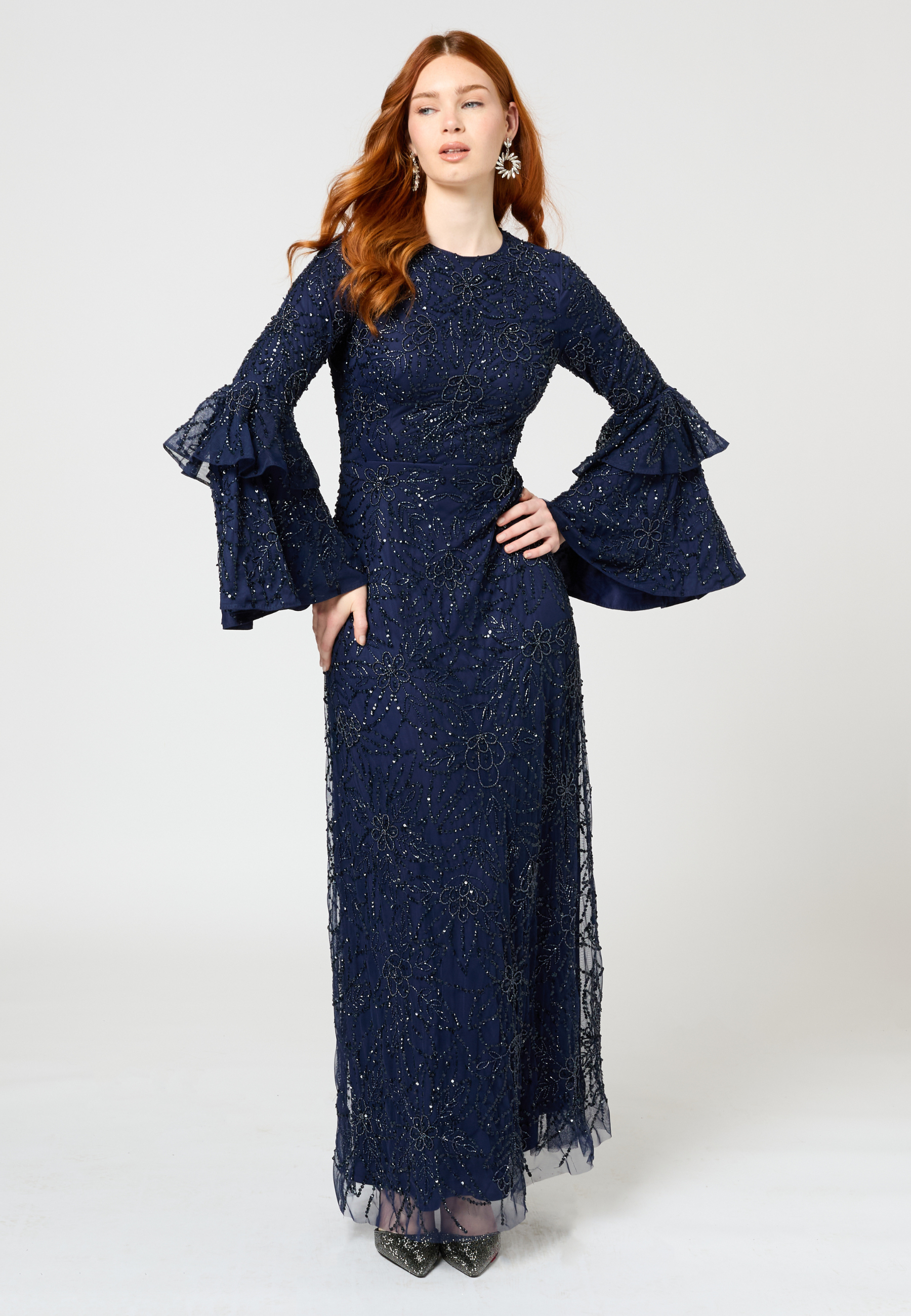 Ines Modest Embellished Sequin Maxi Dress | MTZ250404