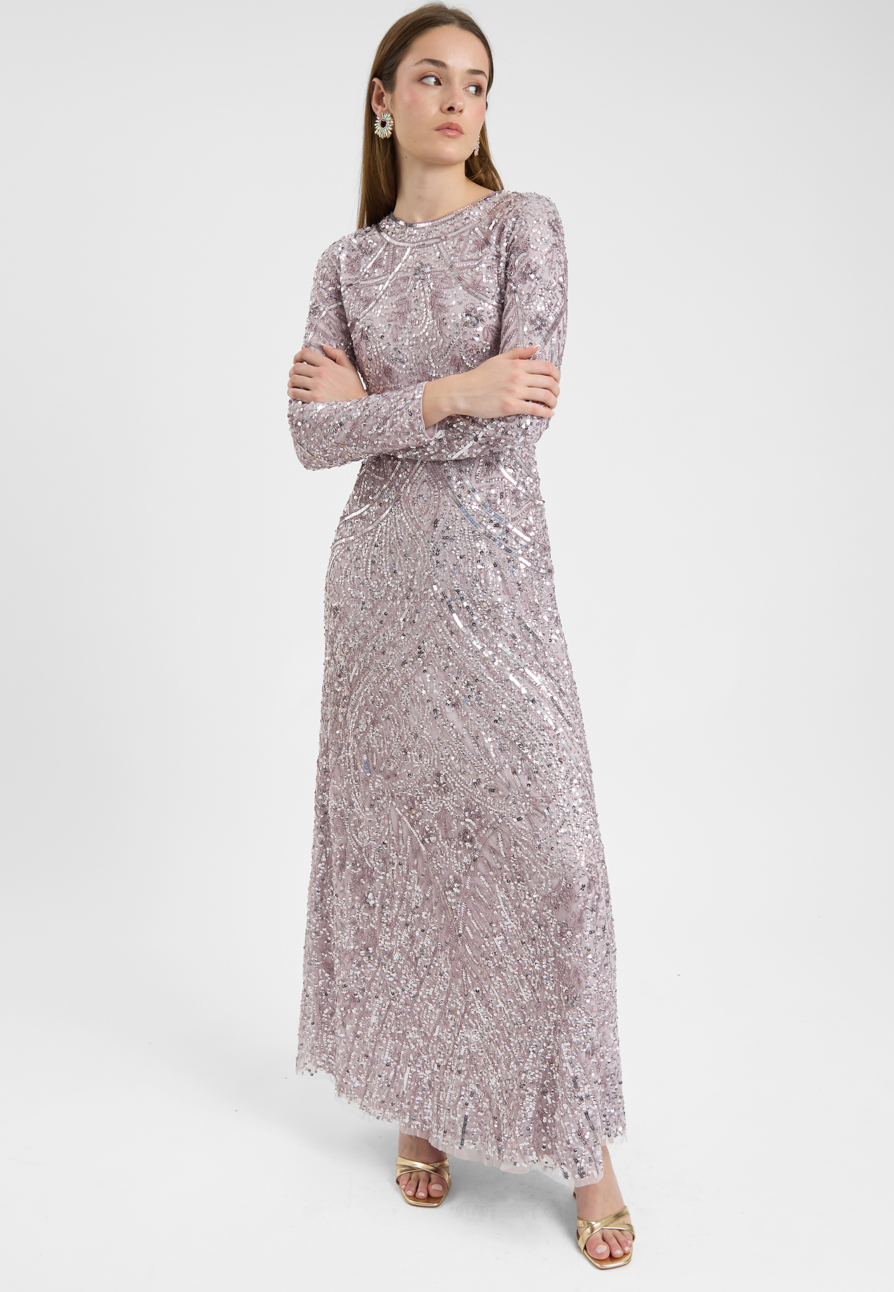 Liya Modest Embellished Sequin Maxi Dress | MTZ250102