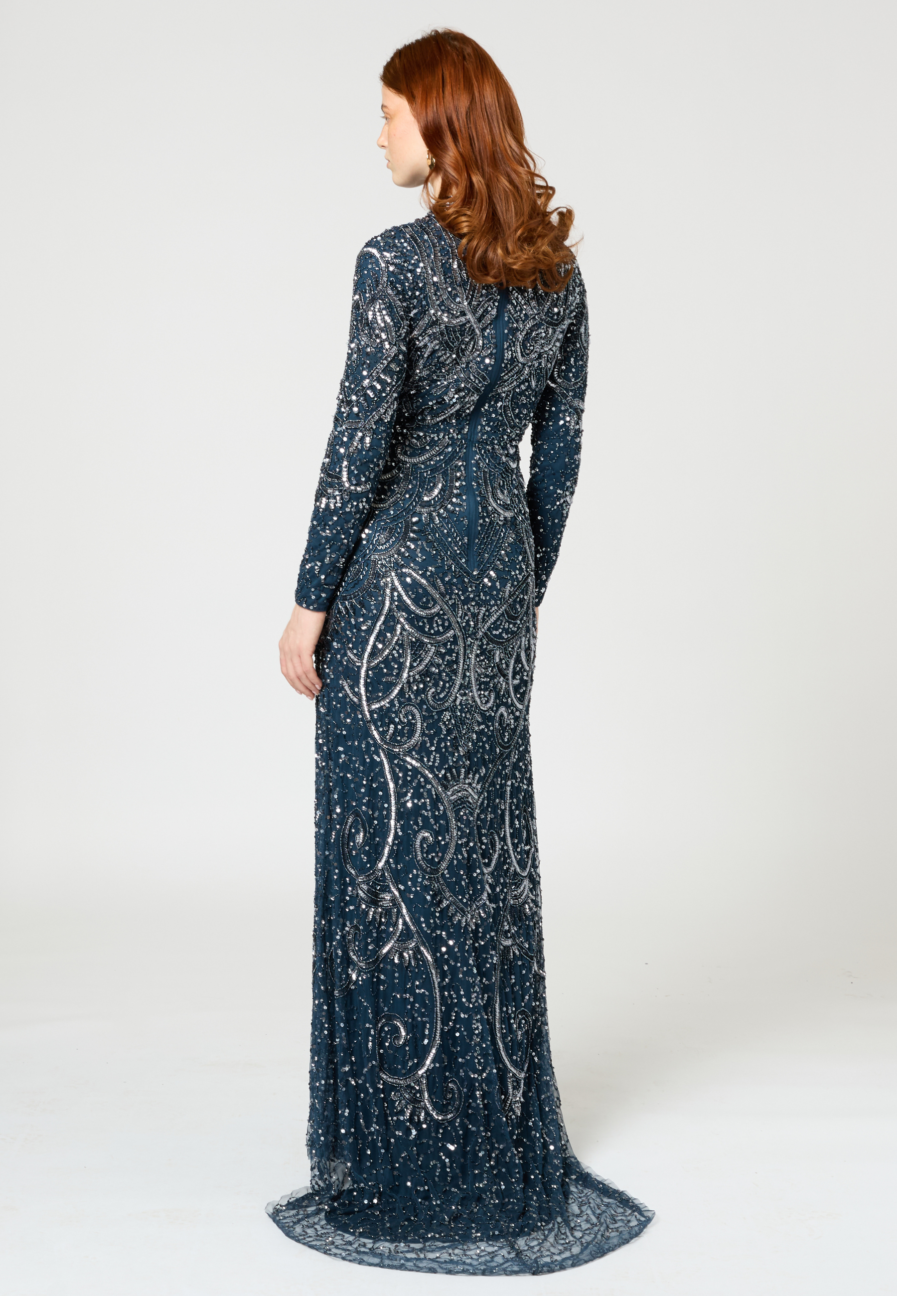 Ahlam Modest Embellished Sequin Maxi Dress | MTZ250308NVY