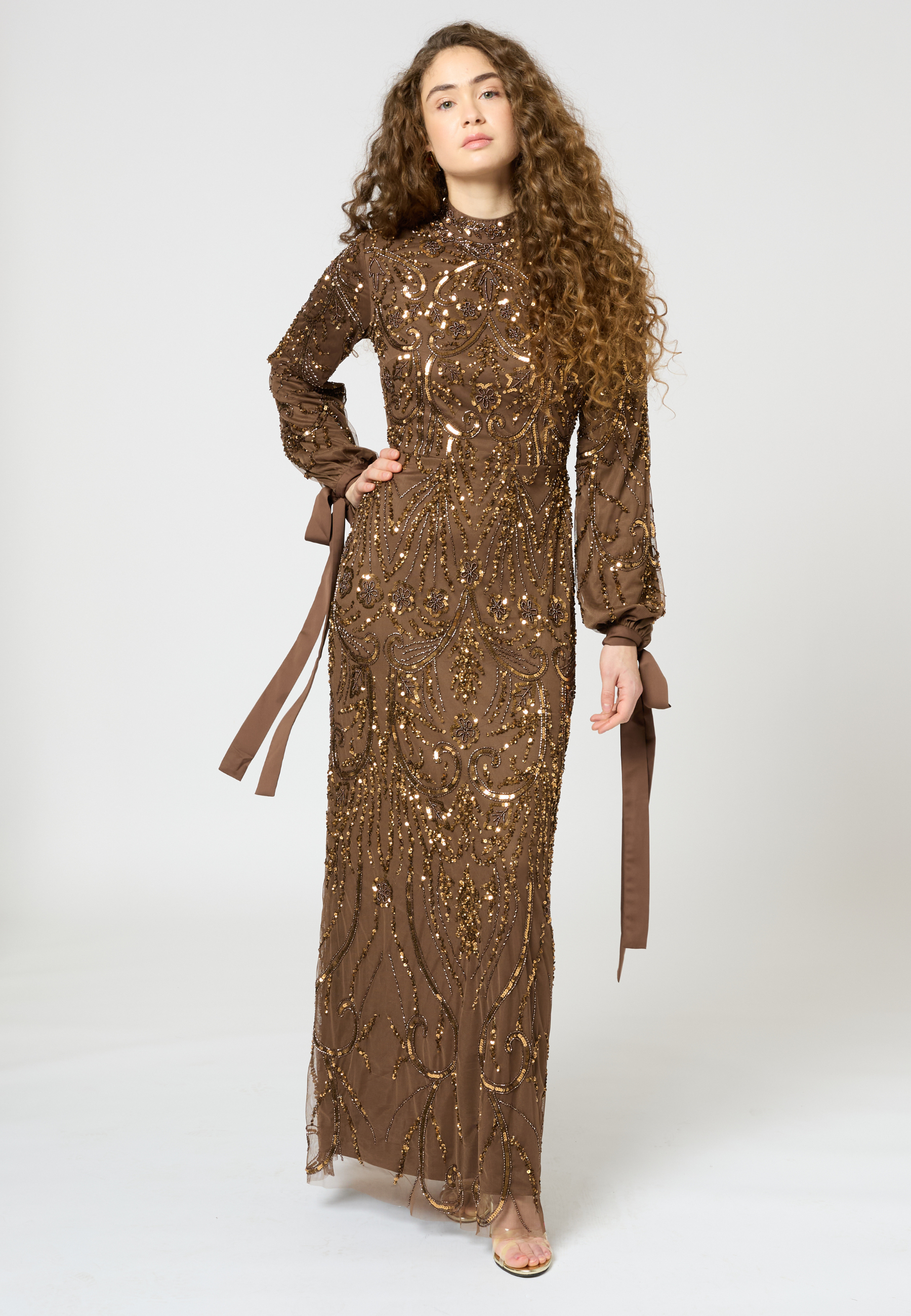 Nayal Modest Embellished Sequin Maxi Dress | MTZ250403