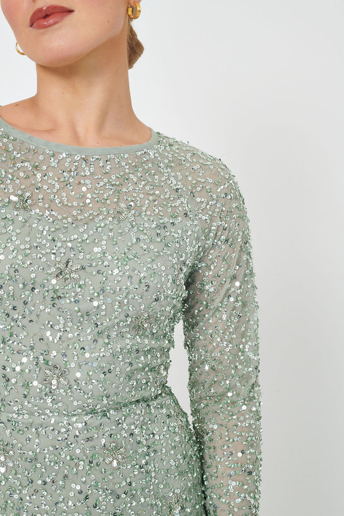 AFEERA EMBELLISHED SEQUIN DRESS CLOSEUP