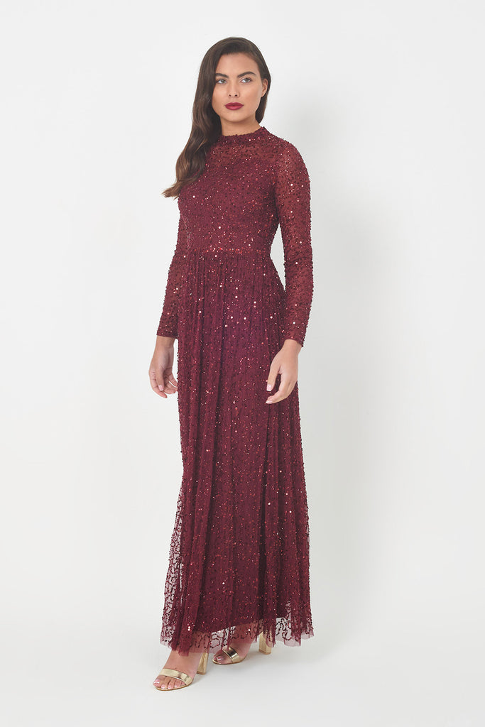 DIBA EMBELLISHED SEQUIN MAXI DRESS SIDE