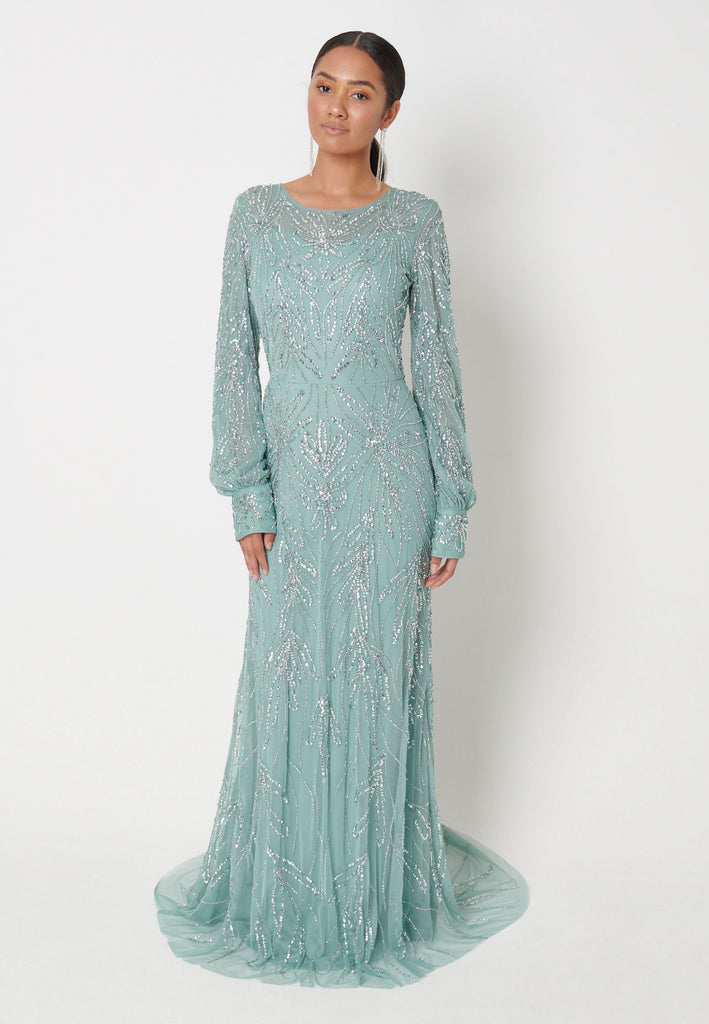 ARFINA EMBELLISHED SEQUIN MAXI DRESS FRONT 1