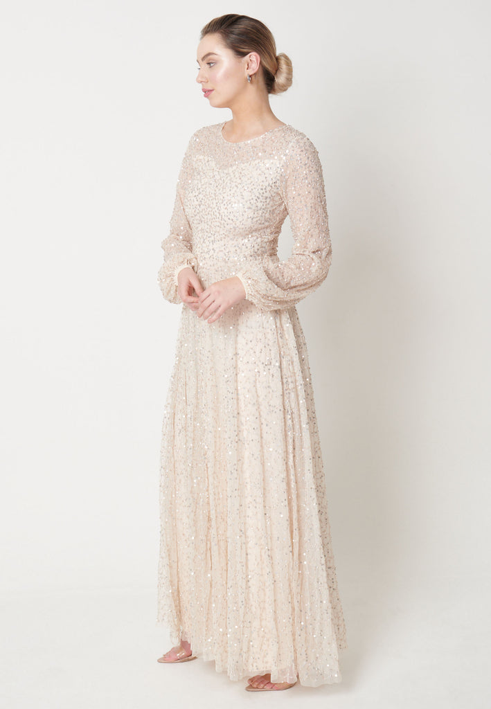 SARIYA EMBELLISHED SEQUIN MAXI DRESS