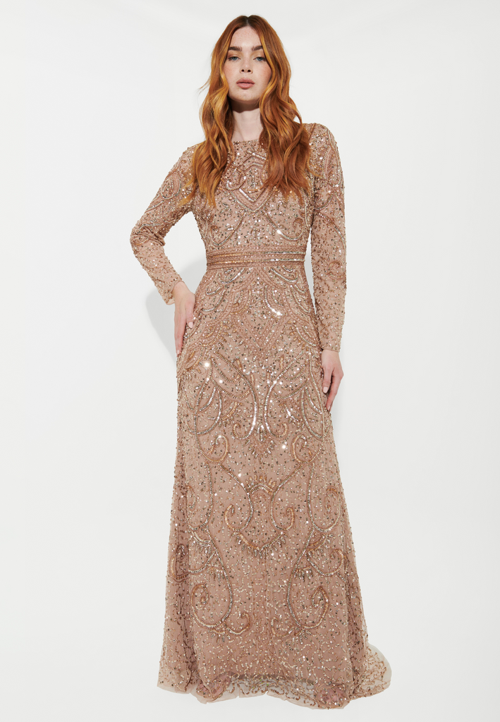 HIZA MODEST EMBELLISHED SEQUIN DRESS