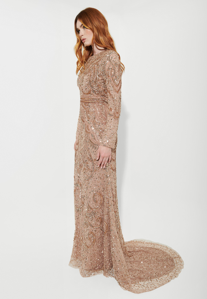 HIZA MODEST EMBELLISHED SEQUIN DRESS