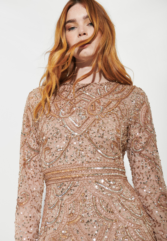 HIZA MODEST EMBELLISHED SEQUIN DRESS