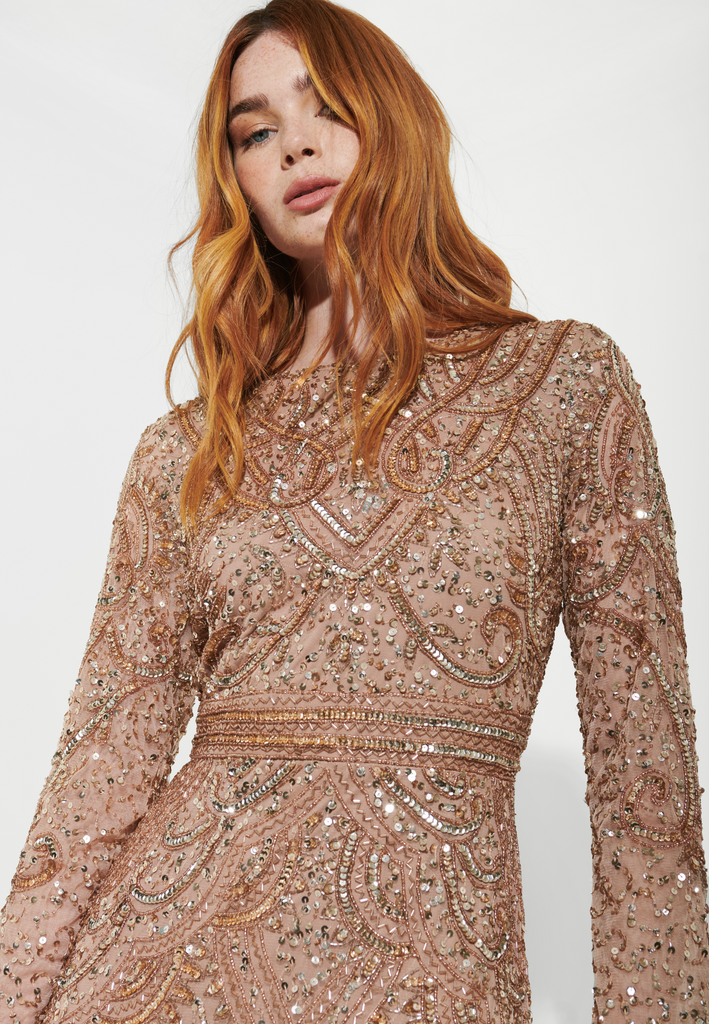 HIZA MODEST EMBELLISHED SEQUIN DRESS