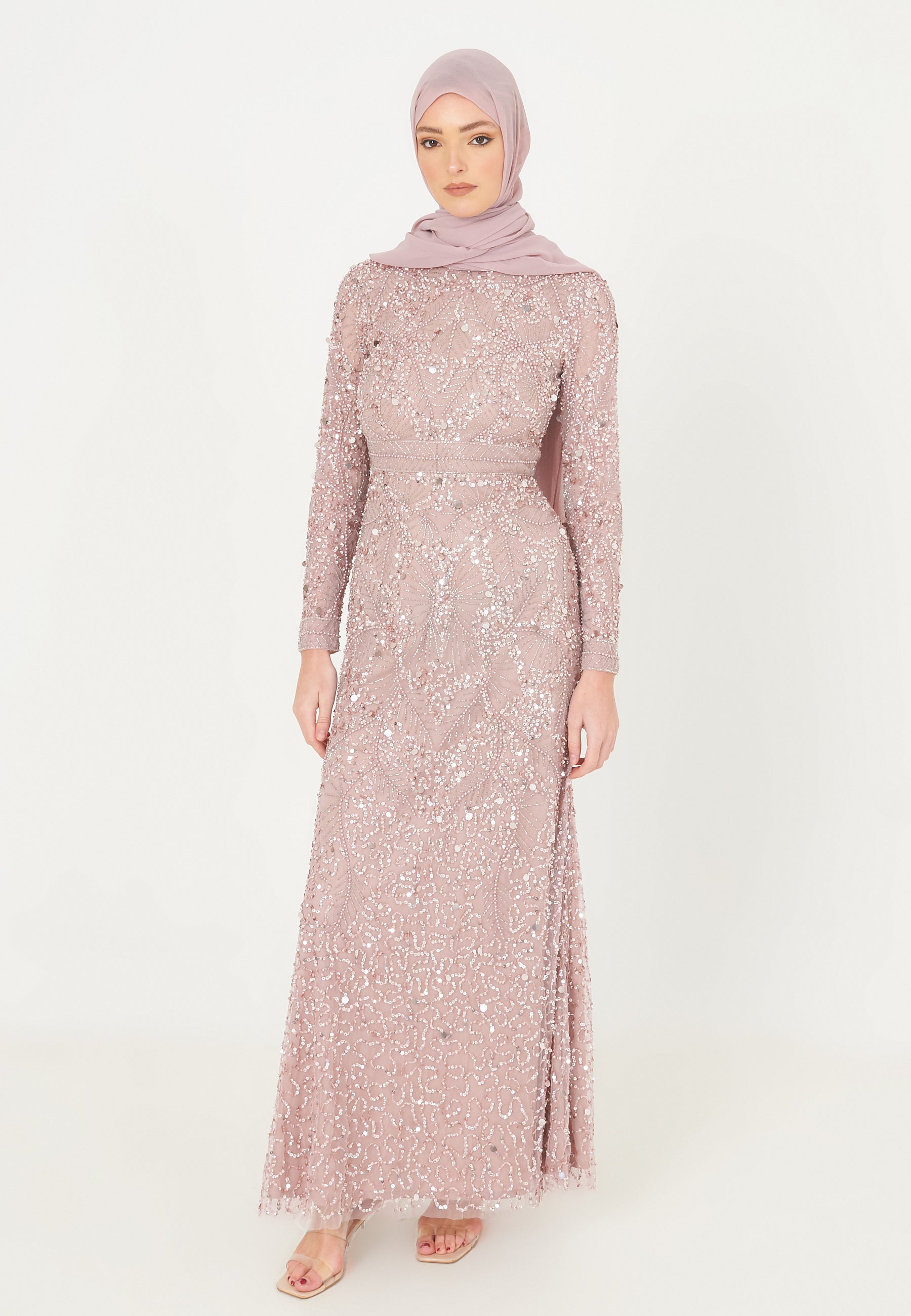 KYRA MODEST EMBELLISHED SEQUIN MAXI DRESS | MTZ240203