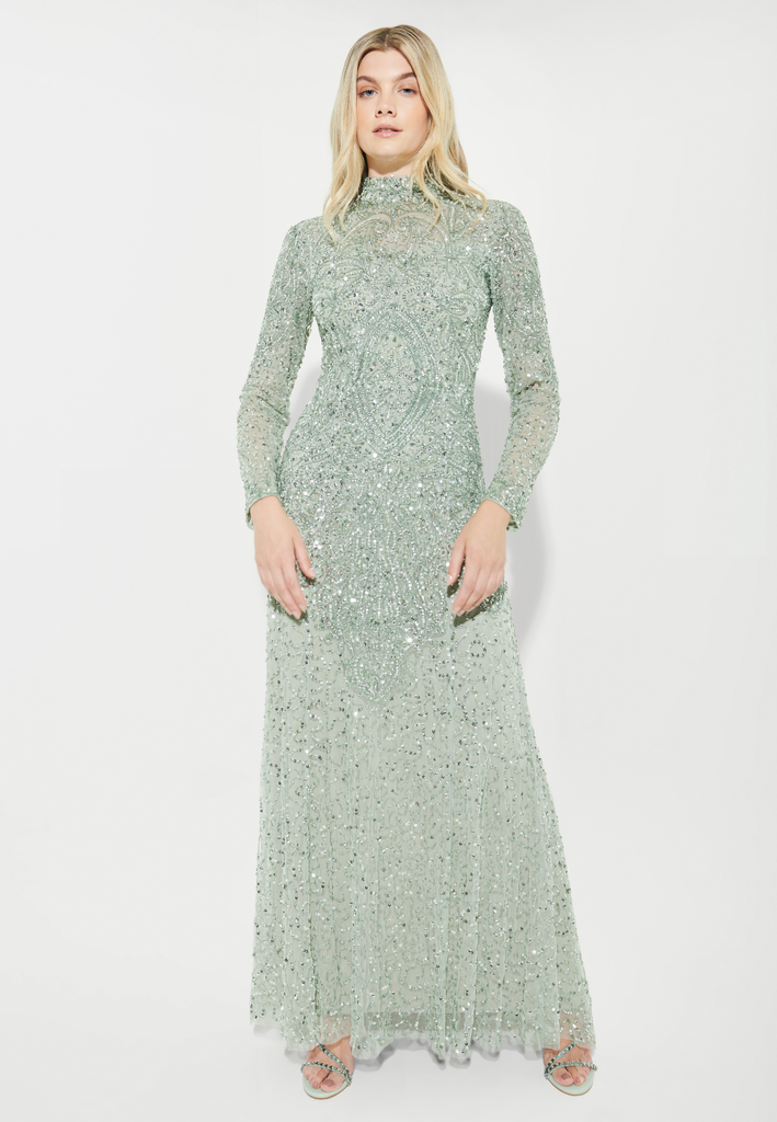 LINA MODEST EMBELLISHED SEQUIN DRESS