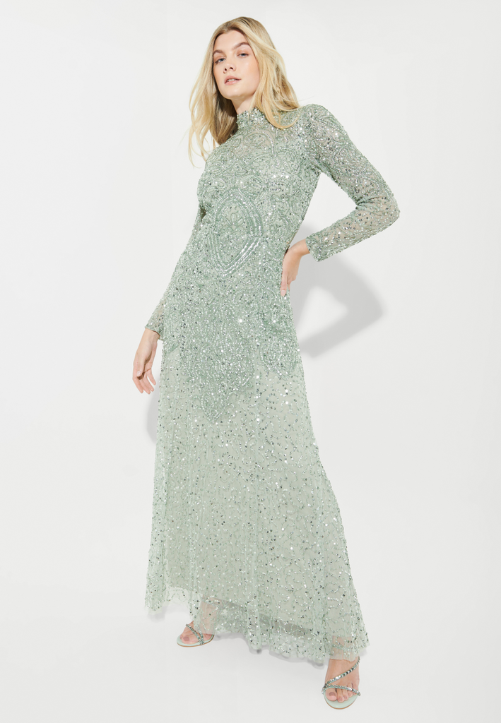 LINA MODEST EMBELLISHED SEQUIN DRESS