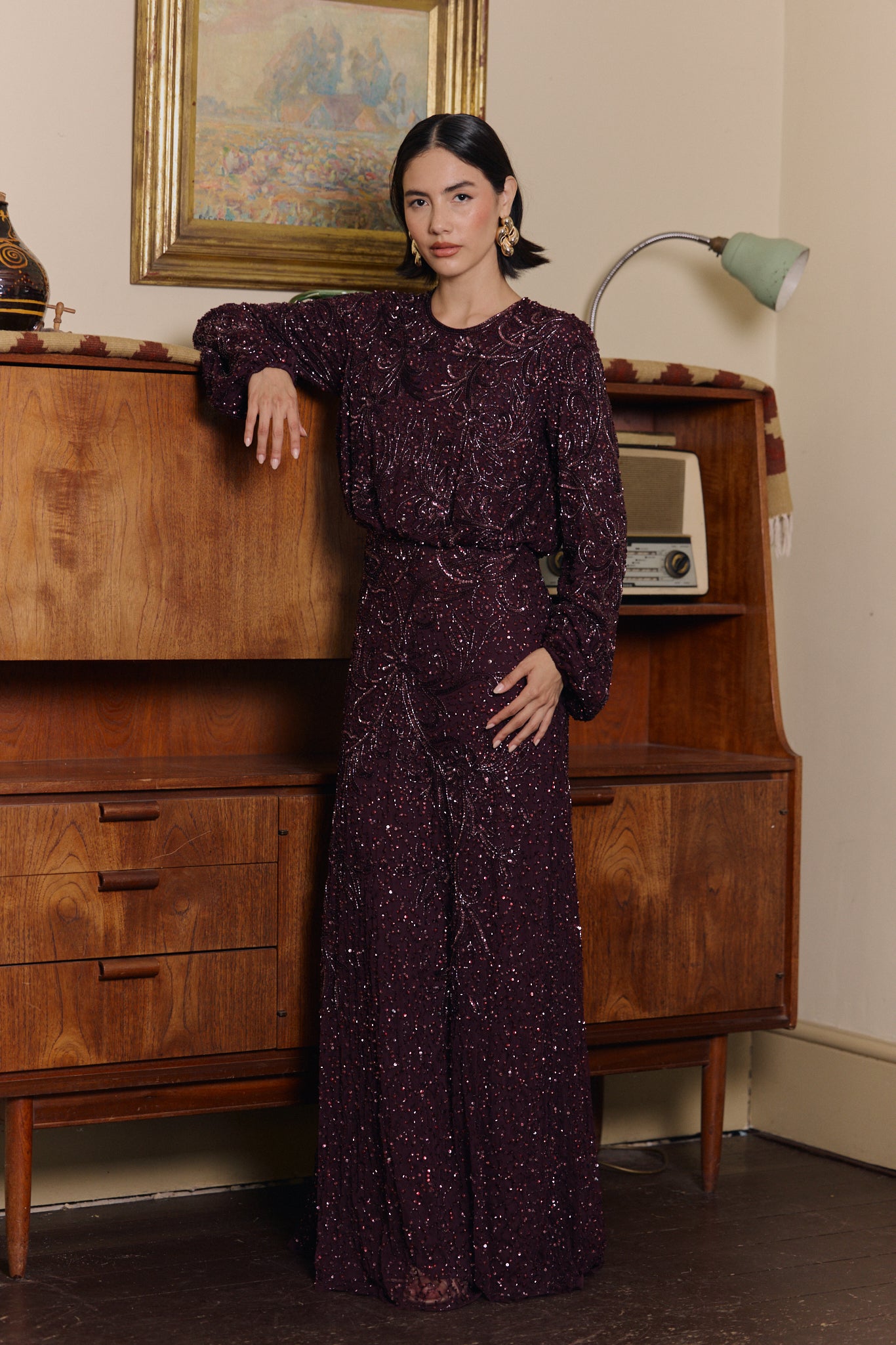 Elara Modest Sequin Maxi Dress