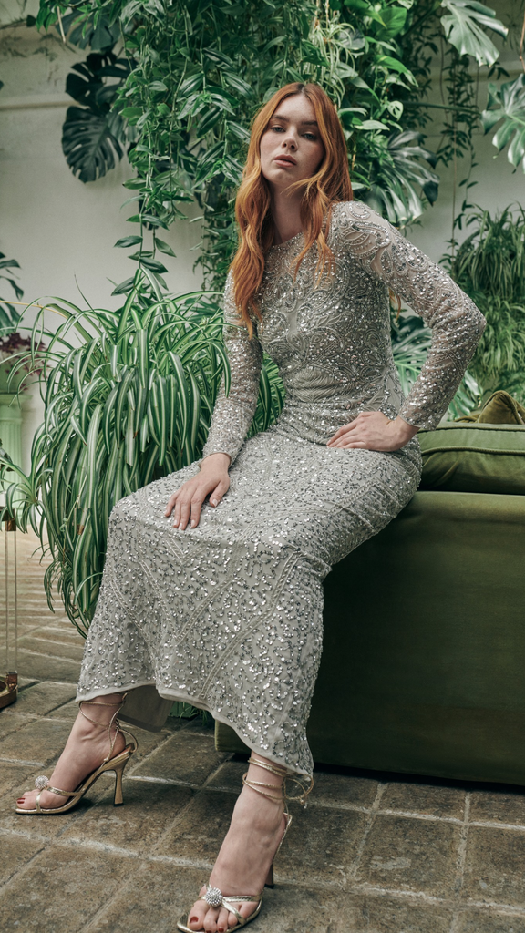 NOYA MODEST EMBELLISHED SEQUIN MAXI DRESS |