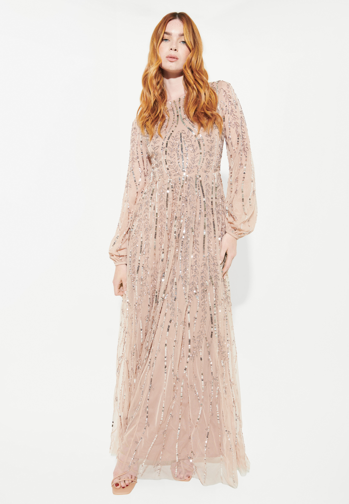 YARA MODEST EMBELLISHED SEQUINS MAXI DRESS | BTM240501